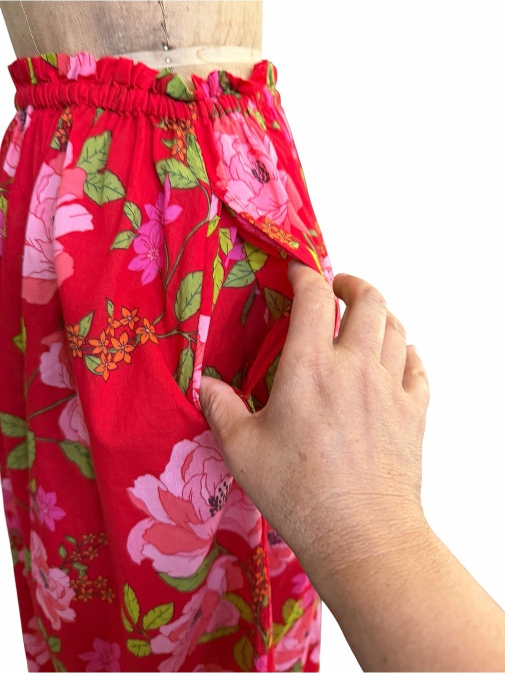 J. Crew Cotton Voile Red Floral Maxi Skirt Peony Vines S Oversized Lightweight - Picture 5 of 11